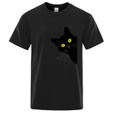 Black Cat Print T-Shirt - Funny Meow Design, Men's Loose Fit Summer Top