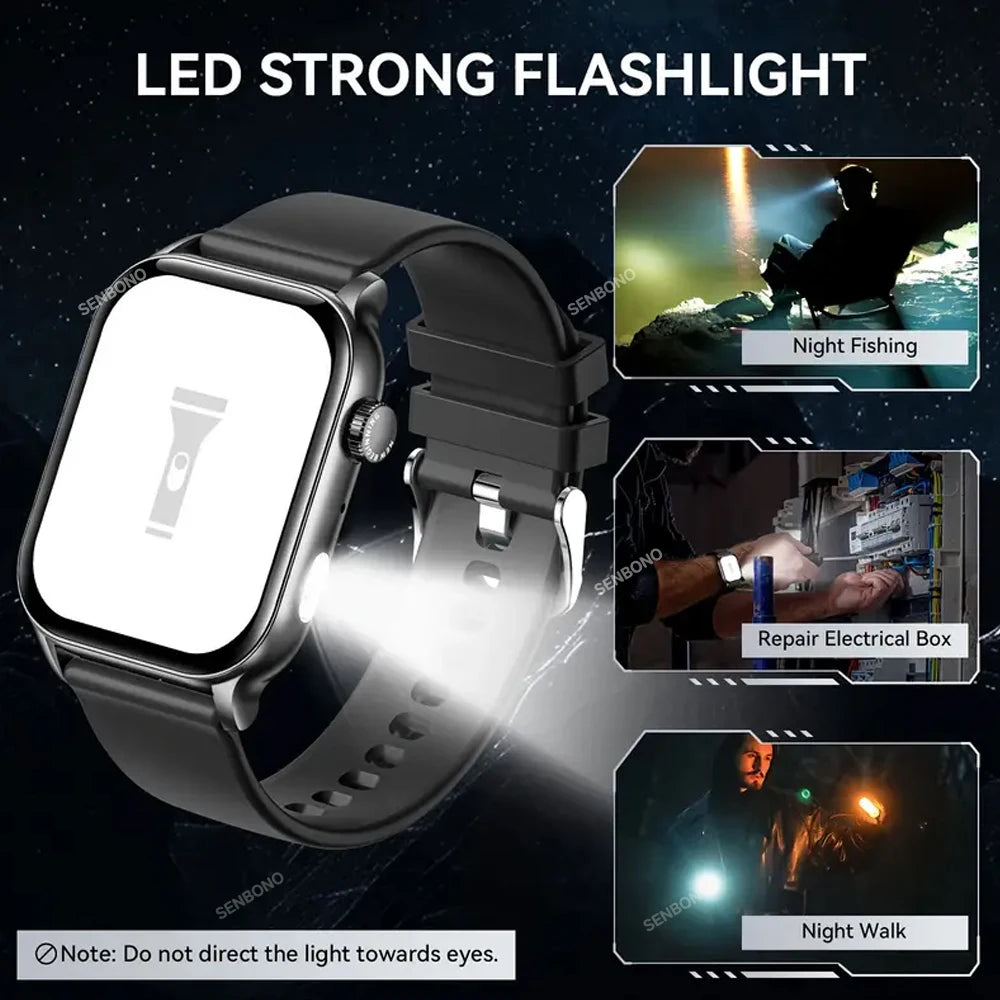 AMOLED Smart Watch Bluetooth Call LED Flashlight 100+ Sport Mode DIY Dial Custom Camera Control Smartwatch for Men Women 5