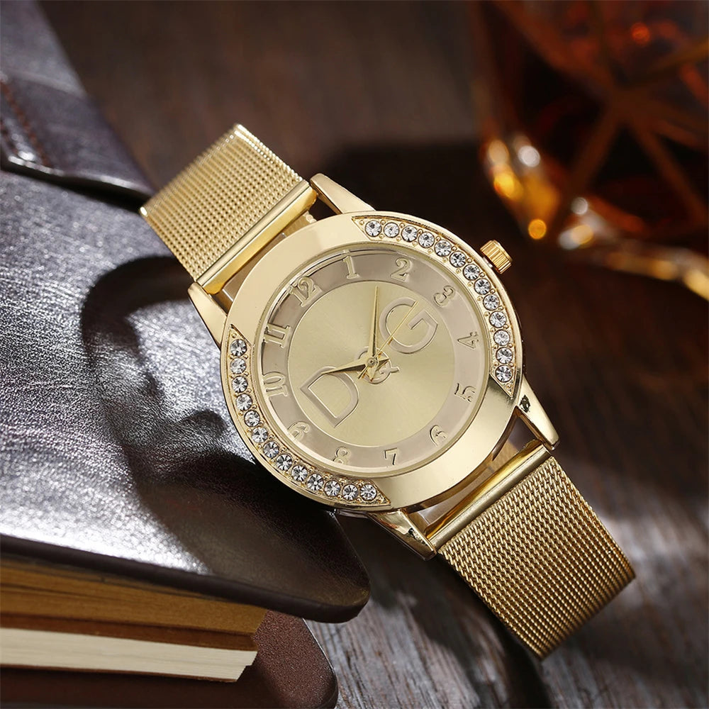 Luxury Brand Women's watches With Diamonds Simple Digital Design Ladies' Quartz Watch Casual Gold Mesh Belt Women Clock Strap 5