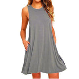 Women's Dress Summer Casual T Shirt Dresses Beach Cover up Plain Pleated Tank Pockets Dress 6
