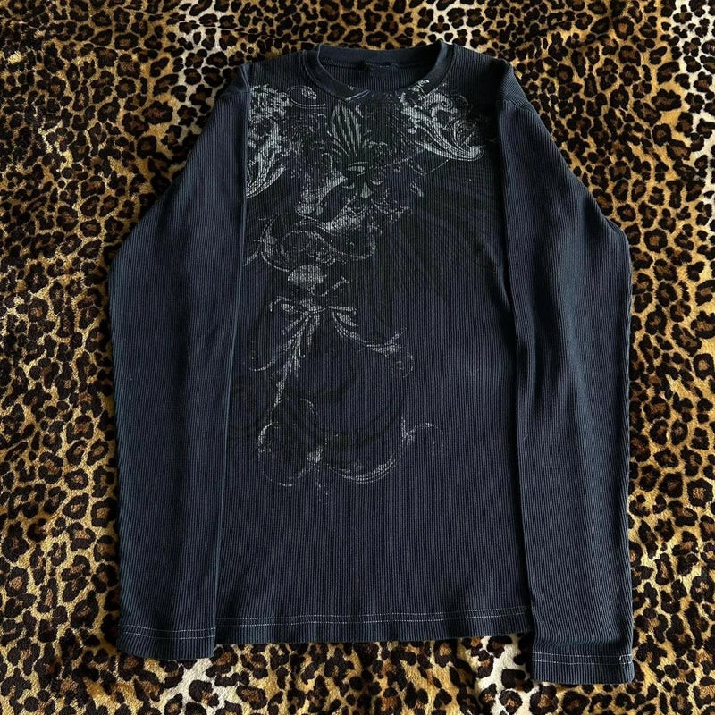 Y2K Grunge Cyber Mall Goth Thermal T-shirt Skulls Graphic Print Long Sleeve Pullovers Tops Women 90s Vintage Aesthetic Tees 4