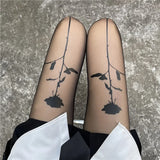 Sexy Women Pantyhose Tights Seamless Ultra-thin Velvet Silk Pantyhose Black Rose Print Tight Stocking Female Hosiery Meias Mujer 2
