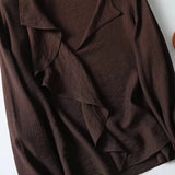 YENKYE Spring 2025 Women Brown Long Sleeve V Neck Ruffle Shirt Office Casual Blouse Blusas Mujer 5