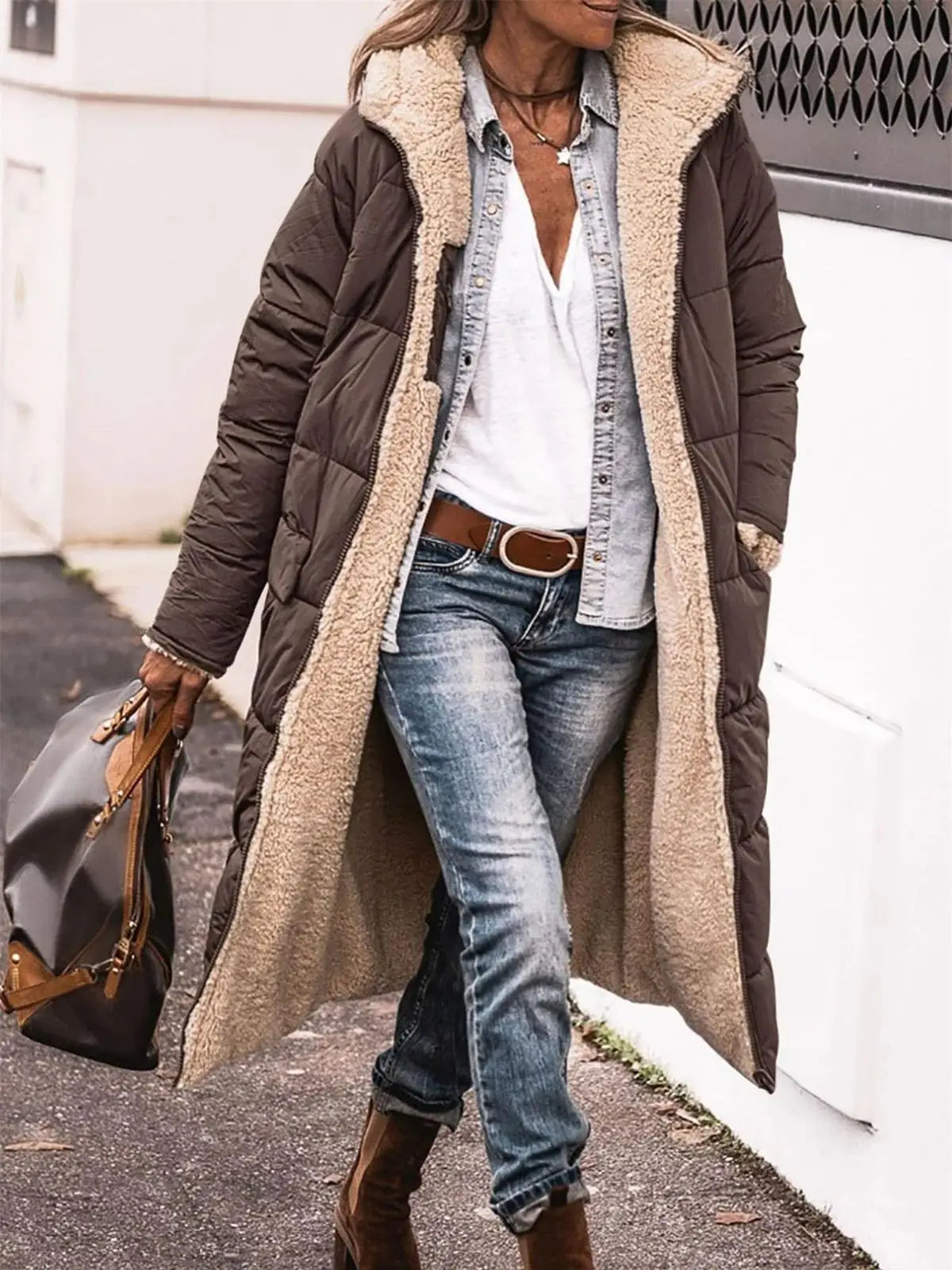 Winter Hooded Quilted Jacket For Women Solid Reversible Long Sleeve Thick Coat Warm Fashion Long Outerwear Casual Puffer Coats 5