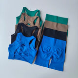 2 PCS Women's Seamless Yoga Set Sexy Sport Bra High Waist Sports Shorts Gym Fitness Sleeveless Workout Suit Sporstwear 3