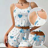 Love Printing Pajamas Set Sleepwear 2 PCS Short Tank Tops And Shorts 6