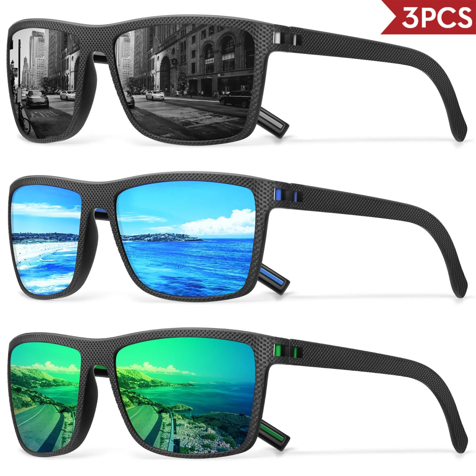 3/4 Pack New Designer Box Polarized Colorful Sunglasses