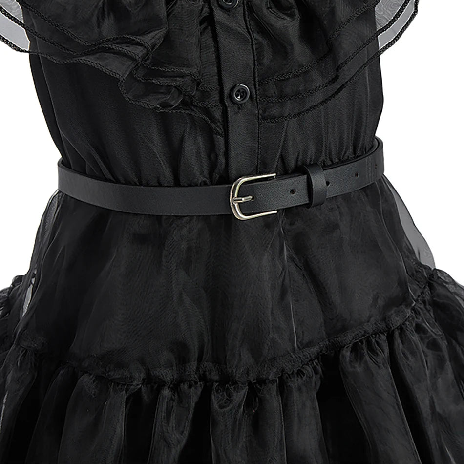 Girl Wednesday Costume Kids Addams Cosplay Black Princess Dress Children Pageant Dinner Dress Girl Halloween Party Dancing Cloth 5