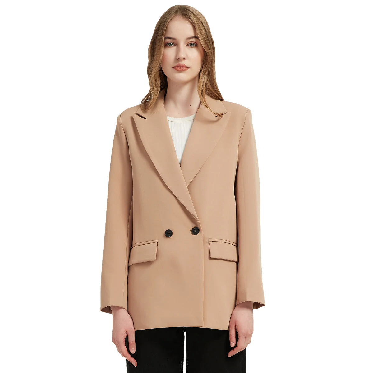 Autumn-and-spring-women-s-blazer-jacket-casual-solid-color-double-breasted-pocket-decorative-coat