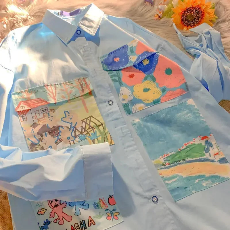 Artistic Oil Painting Print Blouse