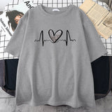Leopard Heart Electrocardiogram T-Shirt Women Summer Soft Clothing Fashion Short Sleeve Plus Size Cotton Tshirts 2