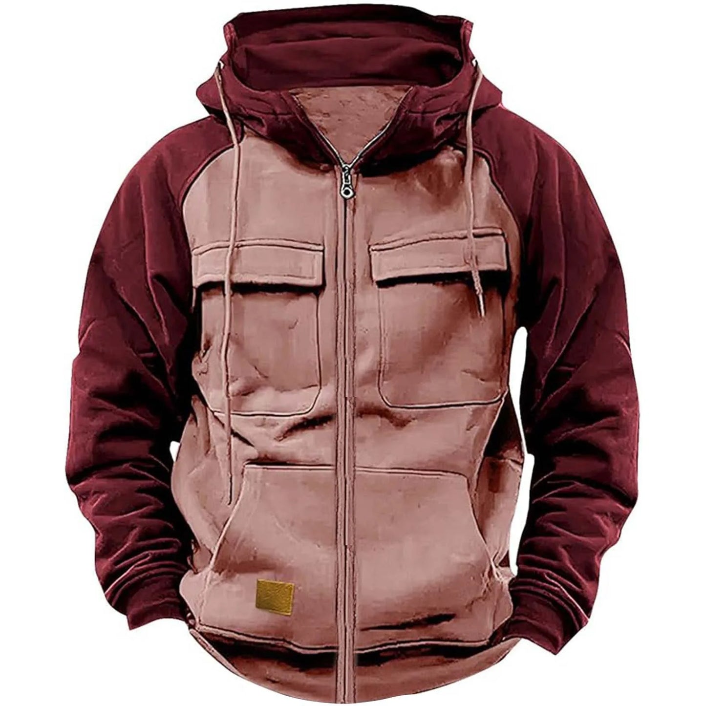 Autumn Winter Hoodies Men Zipper Patchwork Warm Fleece Sweatshirts Multi Pockets Male Fashion Hooded Jacket Thick Outdoor Hoodie 5