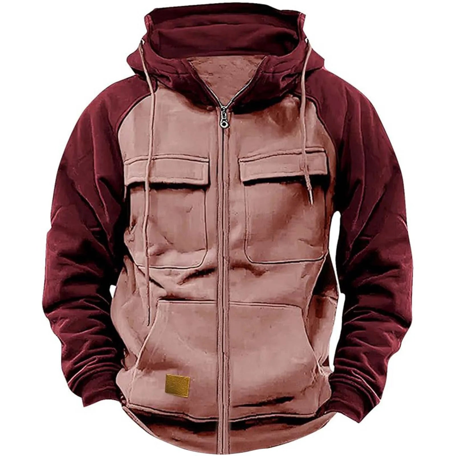Autumn Winter Hoodies Men Zipper Patchwork Warm Fleece Sweatshirts Multi Pockets Male Fashion Hooded Jacket Thick Outdoor Hoodie 5