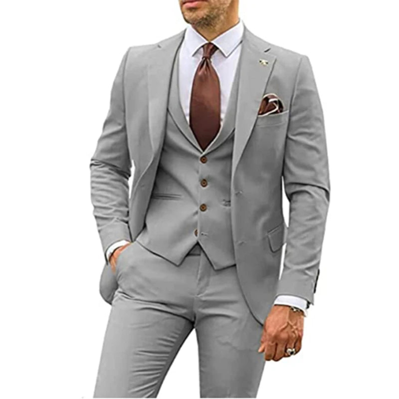 3 Pieces Beige Suits for Men 2023 Slim Fit Groom Tuxedo Wedding Suits