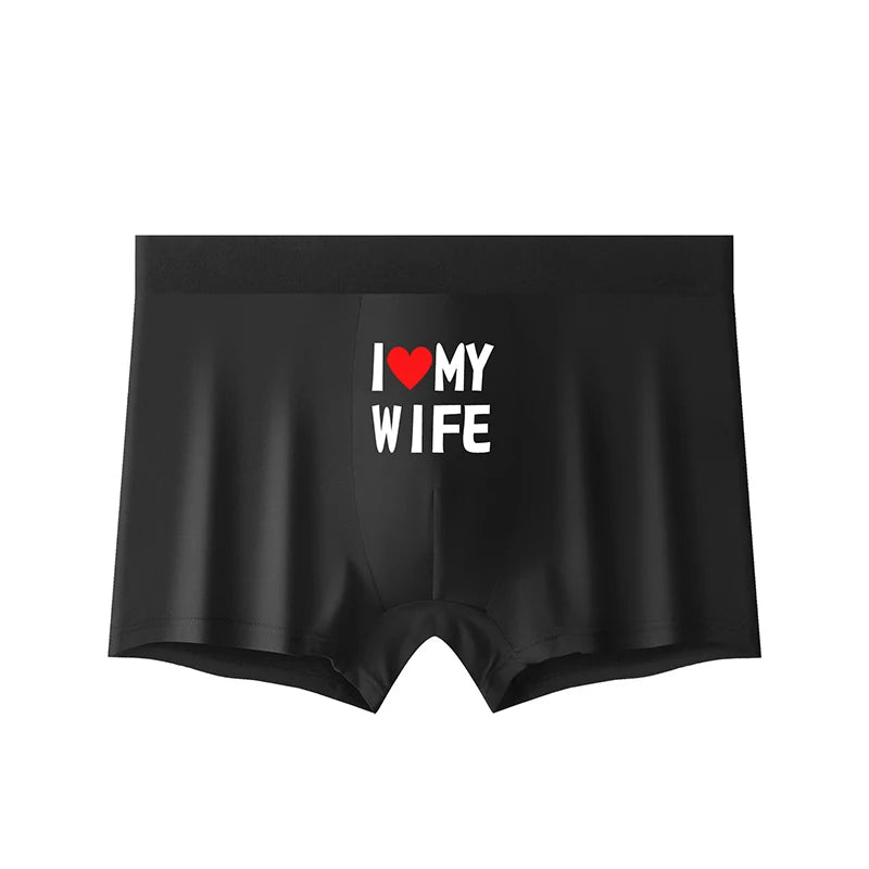 6pcs/set Men Underwear Solid Color Men Boxer Shorts Fashion Personalized Printing I Love My Wife Soft Breathable Men Underpant 3