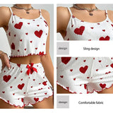 Love Printing Pajamas Set Sleepwear 2 PCS Short Tank Tops And Shorts 4
