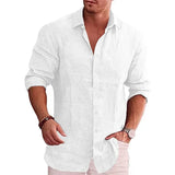 Cotton Linen Autumn Men's Long Sleeve Shirt Solid Color Casual Style Plus Size Men's Casual Linen Shirt 3