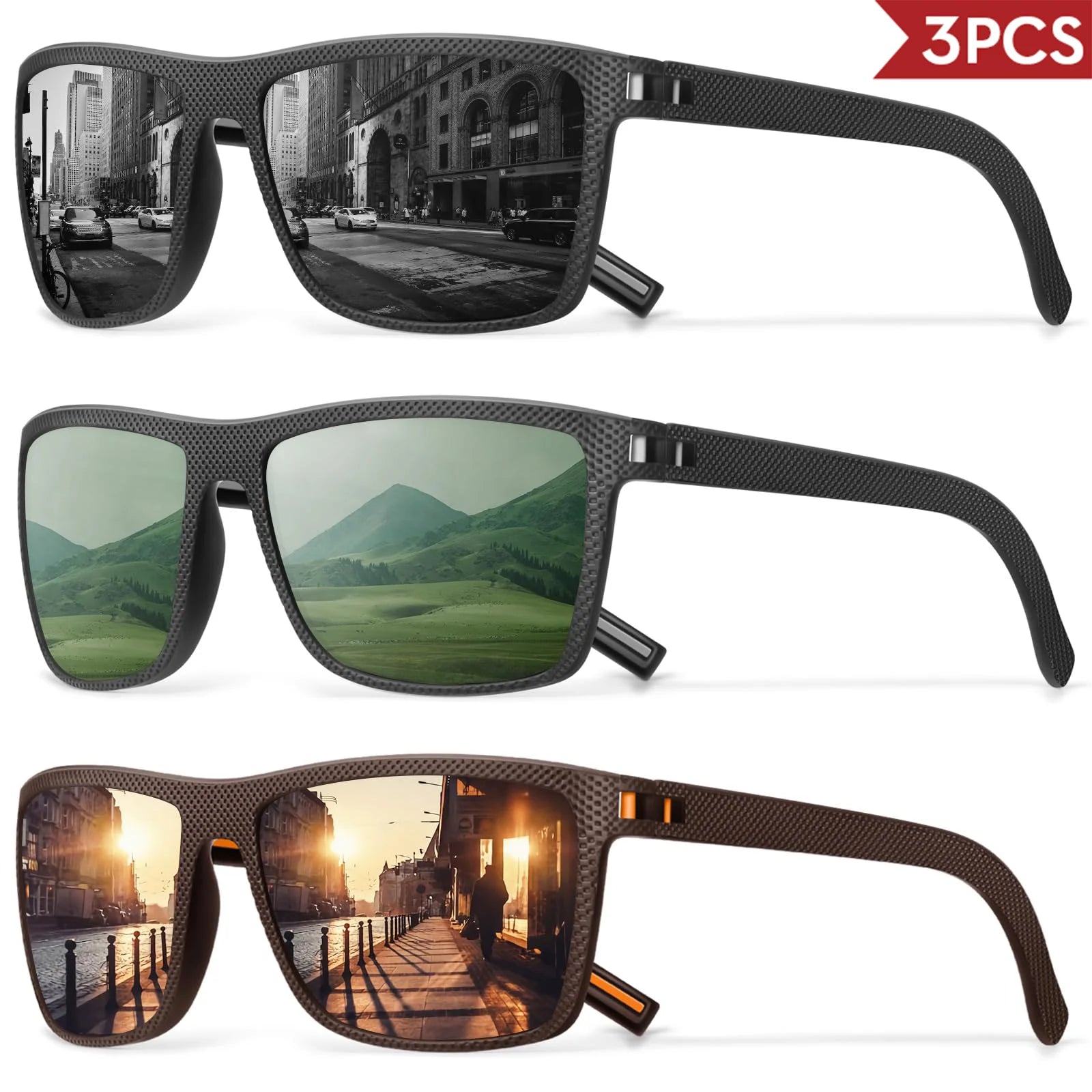 3/4 Pack New Designer Box Polarized Colorful Sunglasses