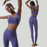 Women Solid Color Gym Suit Two Pieces Fitness Yoga Set Super Streth Slim Fit Running Sportswear Breathable Workout Clothes 5