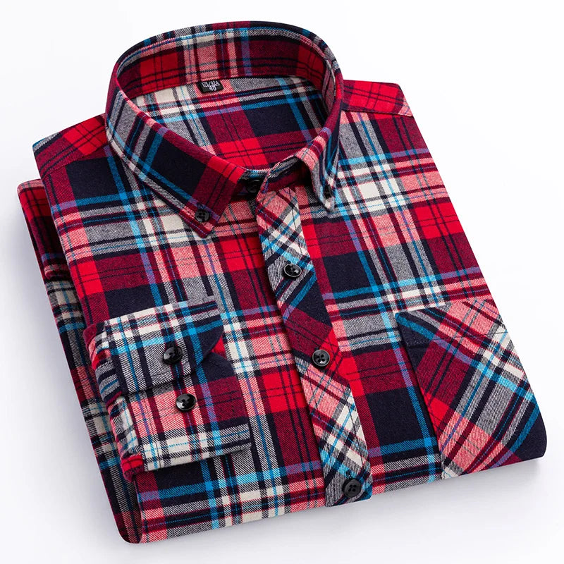 Autumn-Thick-Flannel-Shirt-Plaid-Shirts-Standard-Fit-For-Men-Long-Sleeve-Pure-Cotton-Fashion-Single