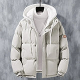 Winter Loose-fit Thickened Warm Cotton Coat Hood For Men Trendy Student Puffer Jacket Two-piece Illusion 3