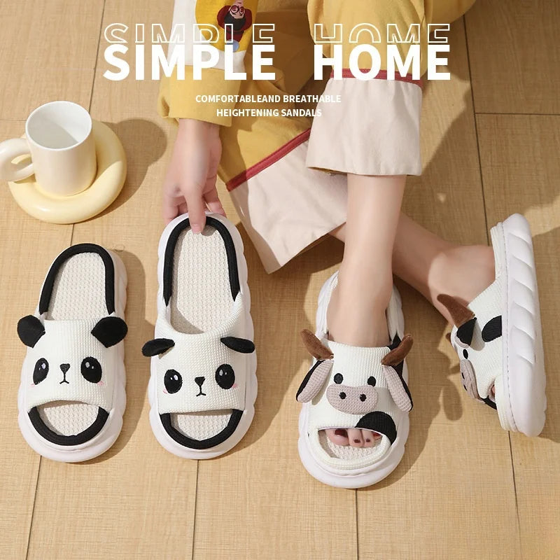Cute Cartoon Cow Linen Slippers for Men & Women | Non-Slip Home Slides 4