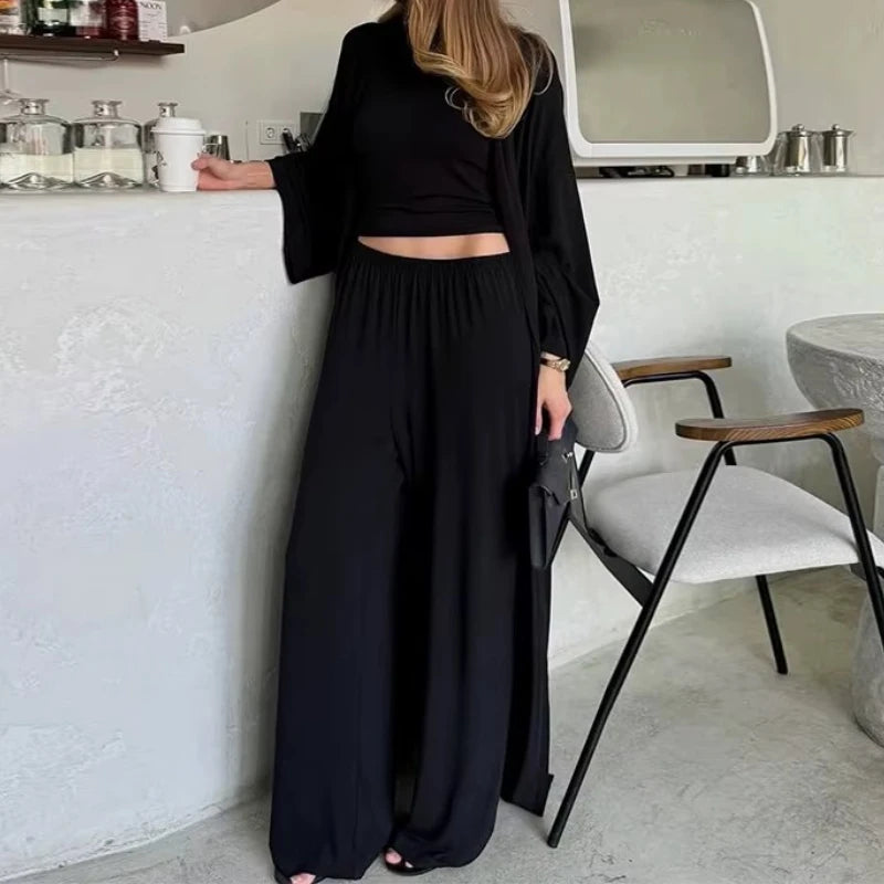 Women's 2025 Summer New Casual Long Cardigan Long Sleeve Top High - waisted Trousers Fashion Set 4