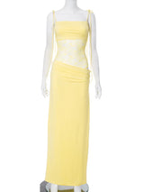 Elegant Lace Cut Out Maxi Dresses for Women 2025 Sexy Spaghetti Strap Patchwork Holidays Party Dress Summer Backless Long Dress