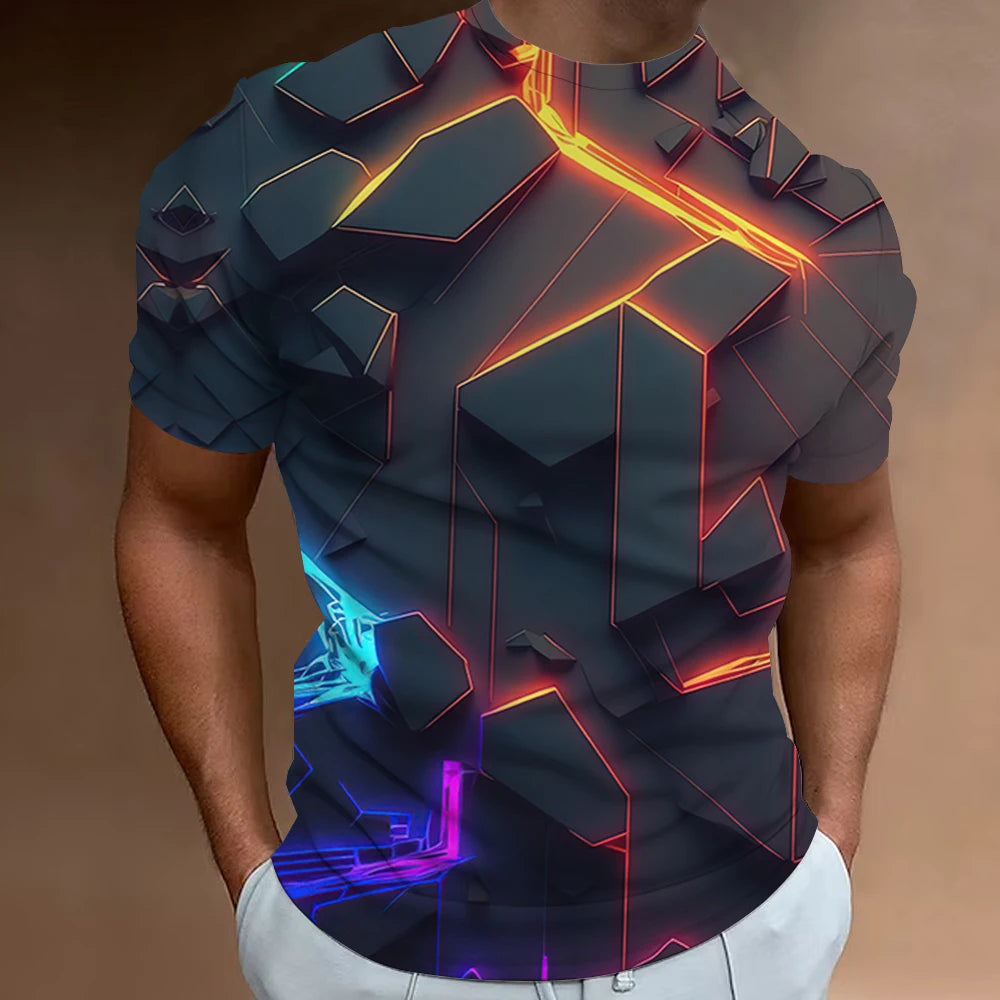 Men’s 3D Line Print Streetwear Tee