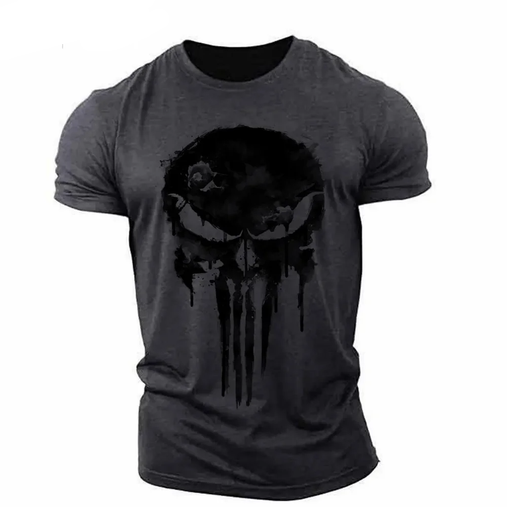 Men T Shirt 3d Print Military Patriotic Skull O-Neck T Shirt Oversized Short-Sleeved 3