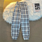 Pants Women New Bunch of feet Fashion Loose Black Plaid Summer Harajuku Students Streetwear Harem Long Trousers Womens Chic 8