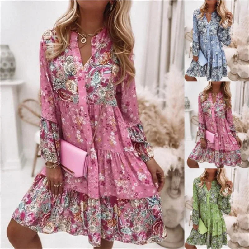 Women's Floral Print Boho Dress | Casual V-Neck A-Line Dress for Spring & Summer 2024 | Beach & Party Dress 6
