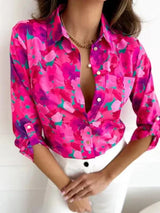 Women's S-2XL size Fashion Commuter Temperament Elegant Flower Print Long Sleeve Blouse Shirt Collar Commuter