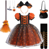 Fancy Girl Halloween Disguised Child Pumpkin Print Witch Princess Dress Children Cosplay Masquerade Party Performance Clothing