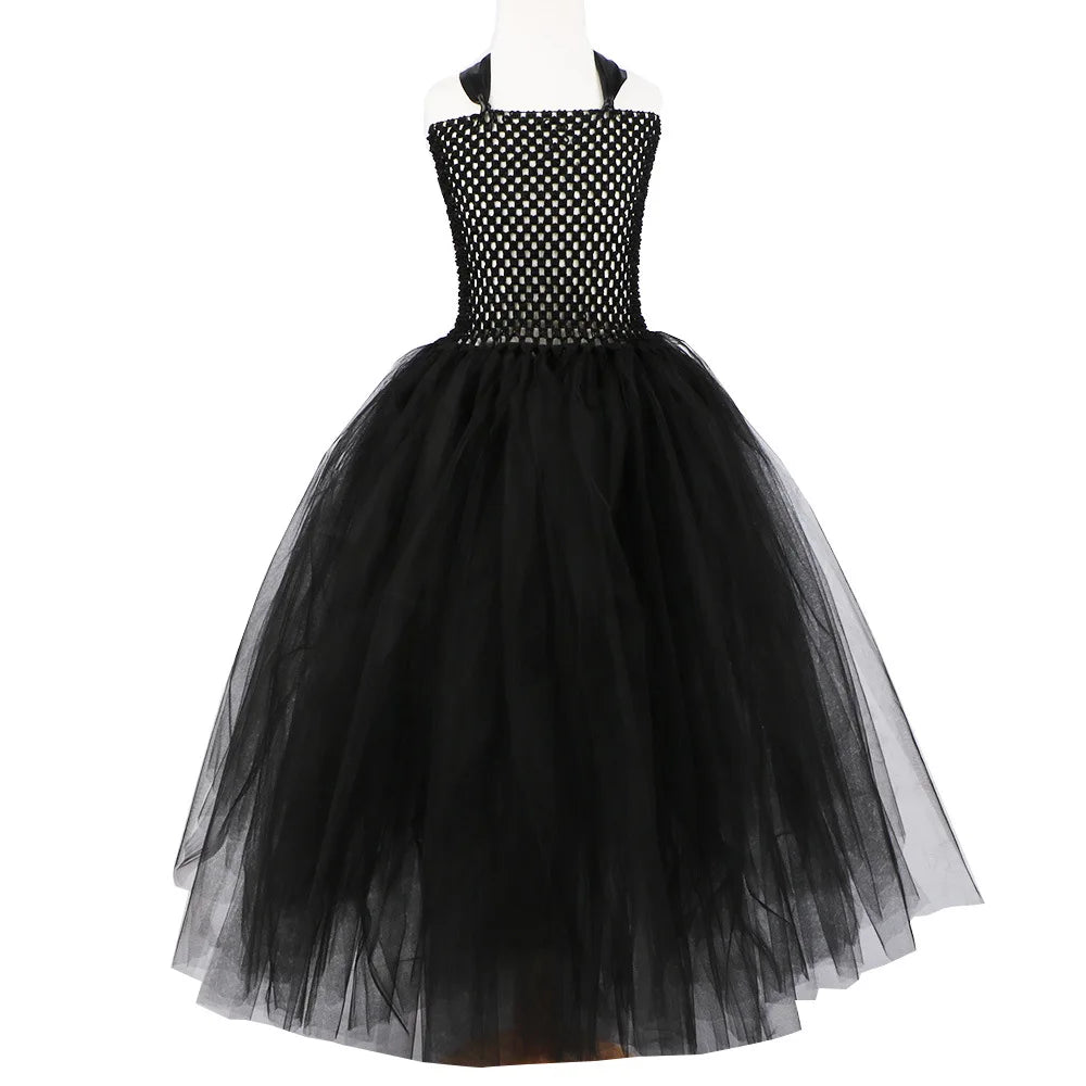 2024 New Maleficent Halloween Costume Maleficent Tulle Dress for Girls Cosplay Evil Queen Black Mesh Princess Dress Kids 5