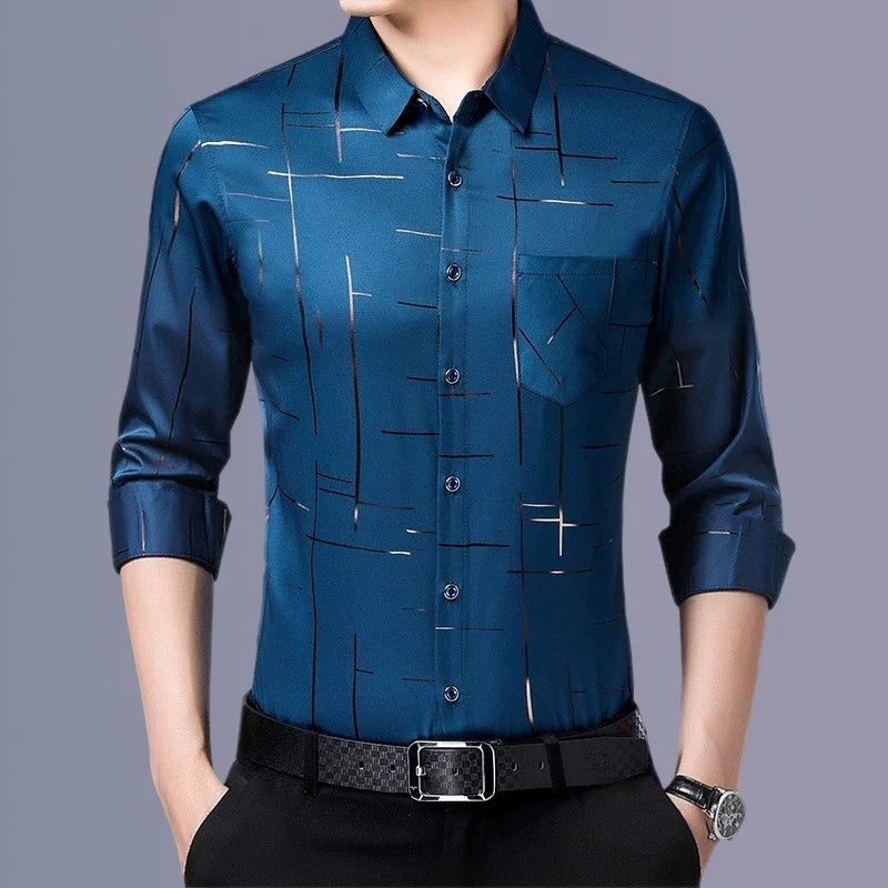 Men's Casual and Fashionable Long Sleeved Printed Shirt, Non Ironing and Wrinkle Resistant Business Top TheFashionFever