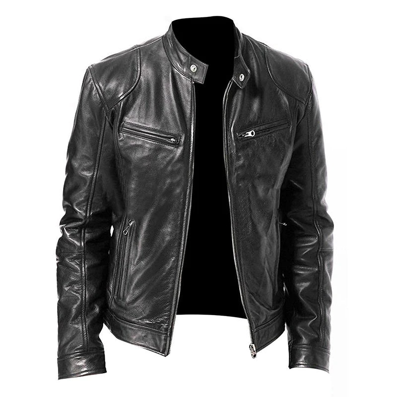 2024 Motorcycle Leather Jackets Man Casual Fashion Motorcycle Coat Slim Fit Lapel PU Jackets Autumn Anti-wind Leather Coat Male 5