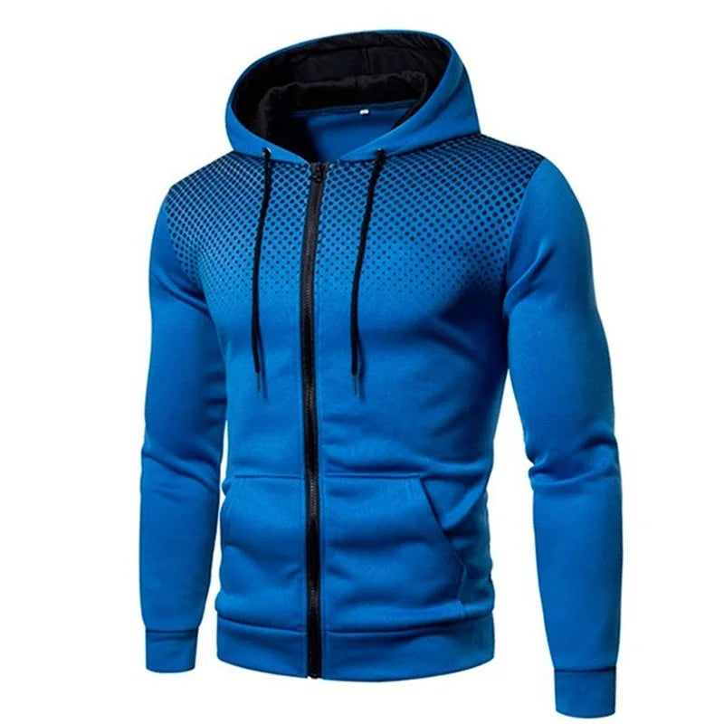 Men's Zip Up Hoodie Pocket Polka Pot Print Hooded Sweatshirt Sport Outdoor Casual Slim Fit Men Spring AutumnZipper Hoodie 2