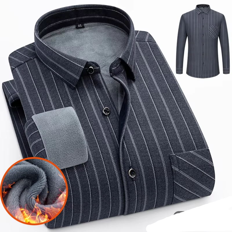 Men's Autumn Winter Thick Fleece Plaid Shirt