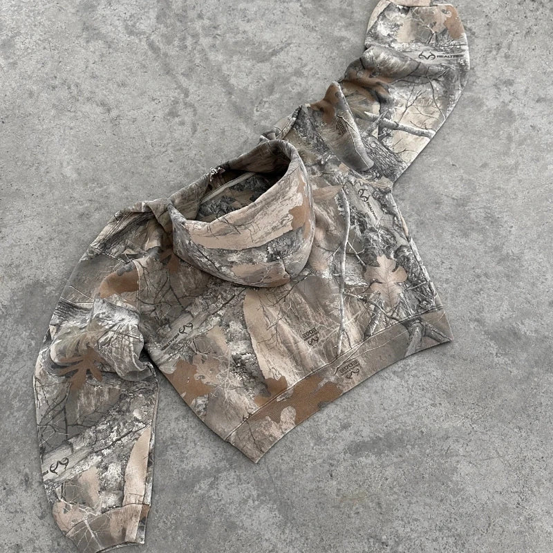 Y2K Retro zip up Hoodie Men Camouflage Pattern zipper Sweatshirt High Street Hip Hop Streetwear Oversized Unisex Camo Hoodie 4