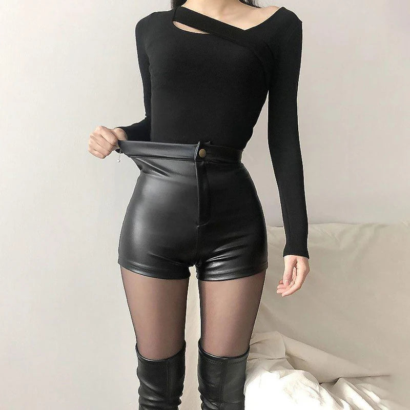 Sexy Black PU Fashion Casual Summer Shorts Women Clothing Faux Leather Goth High Waisted Womens Shorts Y2k Hot Woman Short Pants 3