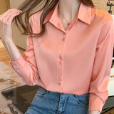 Women's Shirts V-neck Solid Laides Tops Womens 2025 Spring Korean Fashion Long Sleeve Blouses Button Up White OL Vintage Tops