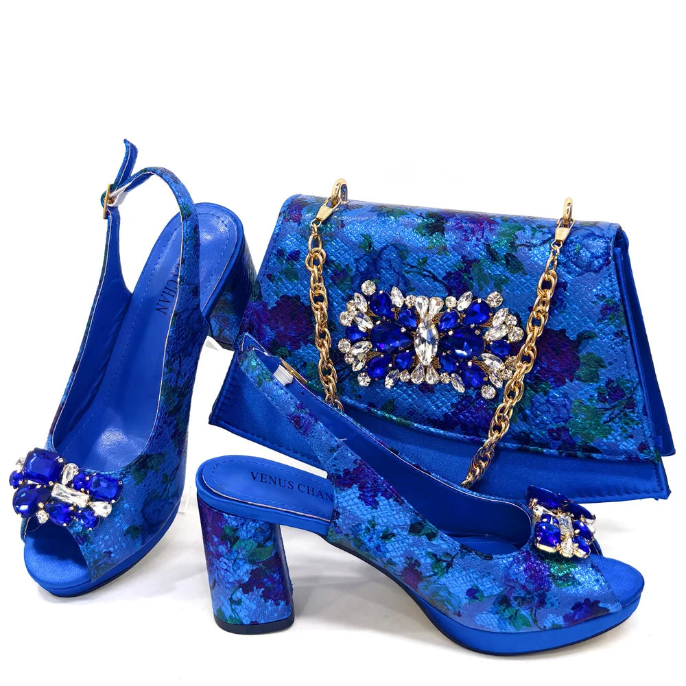 Italian Gold Block Heel & Matching Bag Set