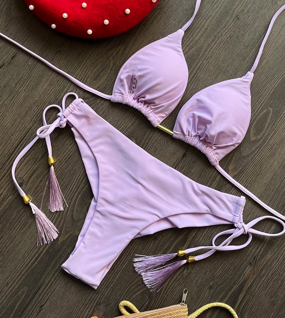 2023 New Sexy Triangle Bathing Suit for Women Brazilian Bikinis Halter Swimwear Push Up Swimsuit Beach Bikini Set 3