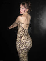 Leopard Print Slips Backless Sexy Bodycon Maxi Dress Summer Women 5
