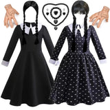 Gothic Black Dress Halloween Costume for Girls 2025 Party Ball Gown Children Cosplay Adams Family Vestido 2
