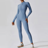 Women's Jumpsuits One-Piece Suit Zipper Long Sleeved Yoga Set Gym Push Up Workout Clothes Fitness Bodysuit Sportswear Tracksuit 2