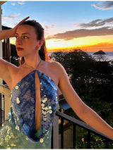 Fashion Sequins Backless Patchwork Halter Mini Dress For Women Backless Sleeveless Party Dress Summer Street Glitter Vestidos 5