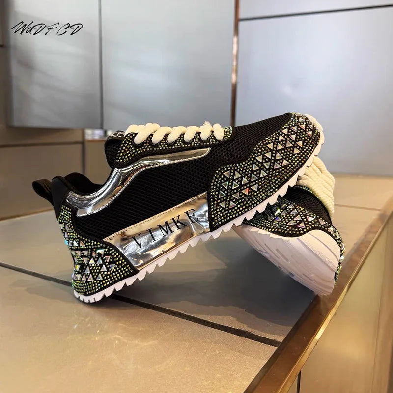 Chunky Sneakers Men Designer Bling Punk Board Shoes Fashion Casual Leather Mesh Breathable Increased Internal Platform Gym Shoes 6