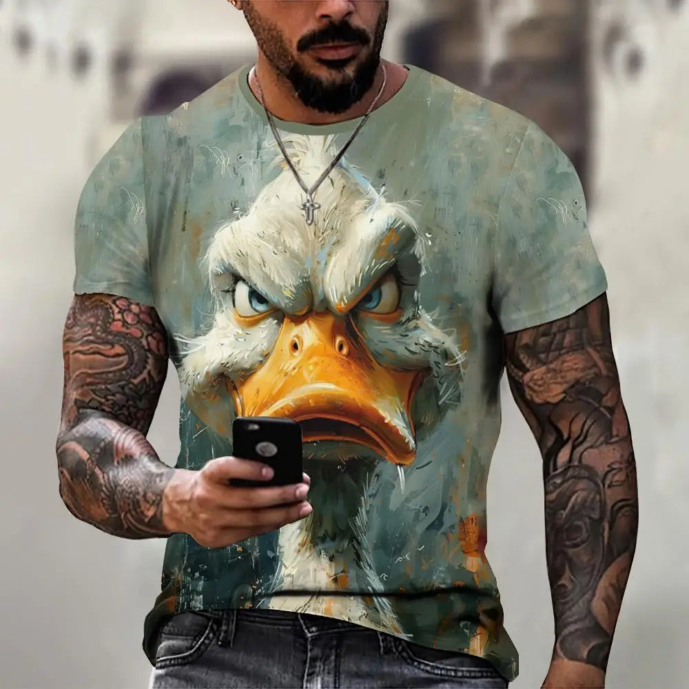 Angry Animal Print Summer Men's T Shirt Casual Short Sleeve Fashion Streetwear Male Oversized Clothing Crew Neck T-Shirts